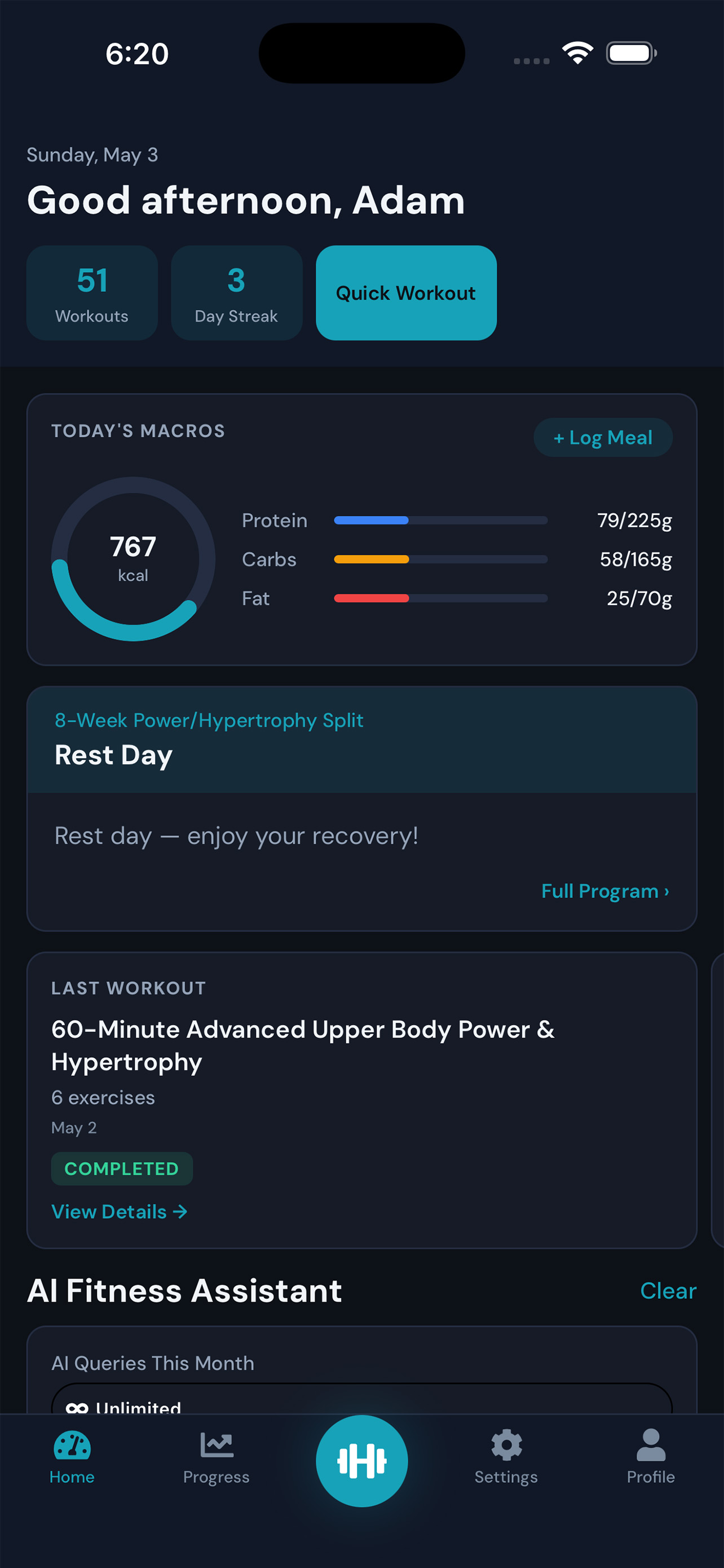 MaximumFit - Home Dashboard