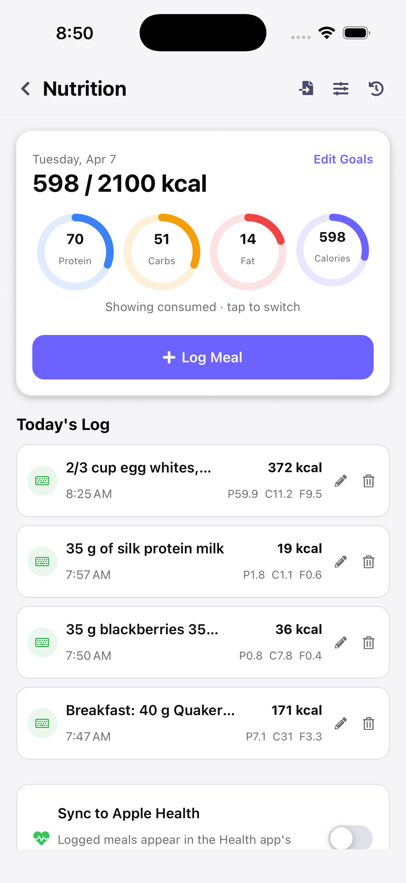 GetMaximumFit - Meal Logging